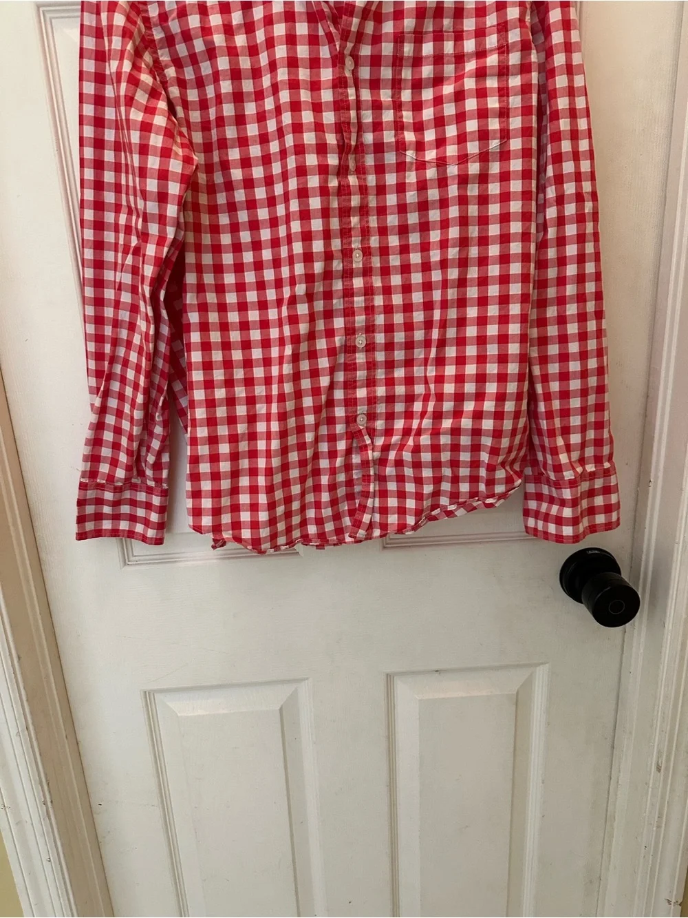 J. Crew Red and White Gingham Button-Down Shirt